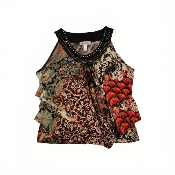 Vintage Dressbarn Beaded Neckline Sleeveless Blouse Y2K Boho Size L - Picture 3 of 9